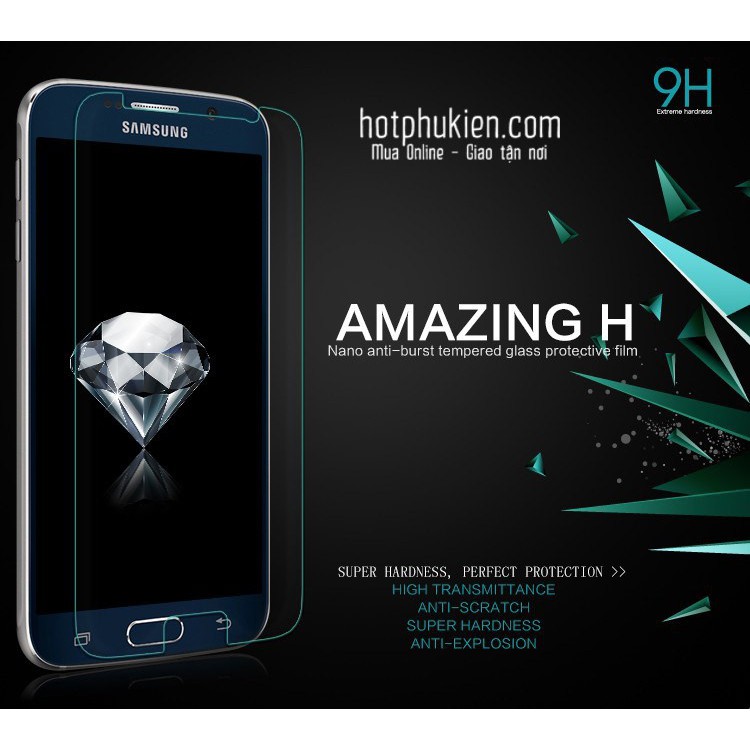 Miếng dán kính cường lực cao cấp cho Samsung Galaxy S6 chính hãng Nillkin độ cứng 9H Tặng kèm miếng dán mặt lưng