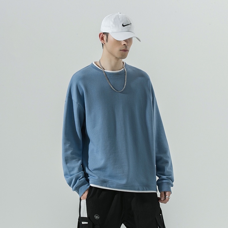 Áo Sweater Trơn Nam Nữ Unisex -Rew2021- Áo Thun Dài Tay Chất Nỉ Đanh Mịn -Kiểu Layer Basic- 2 Màu Xanh Dương,Trắng