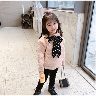[A044] Áo len nơ cổ chấm bi sz 90-140
