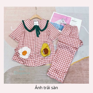 Bộ Pijama Cộc Dài Cổ Bèo Bơ Trứng Hồng Có Nơ Chất Satin Mát Lạnh - Awi Sleepwear