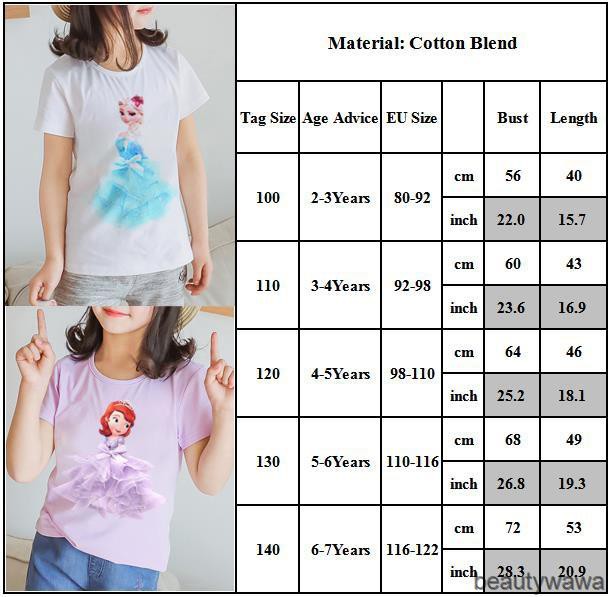 Áo Thun Tay Ngắn In Hình Công Chúa Elsa 3D Thời Trang Cho Bé Gái Từ 1-7 Tuổi