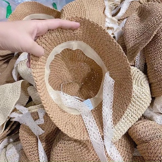 Mũ Sợi Cói Vành Ren Tiểu Thư Cho Bé