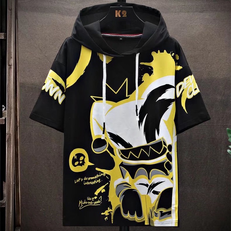 Áo Thun Tay Ngắn Có Mũ Trùm Đầu Phong Cách Thời Trang Nhật Bản Cho Nam Giới Có size Lớn [M-5XL]