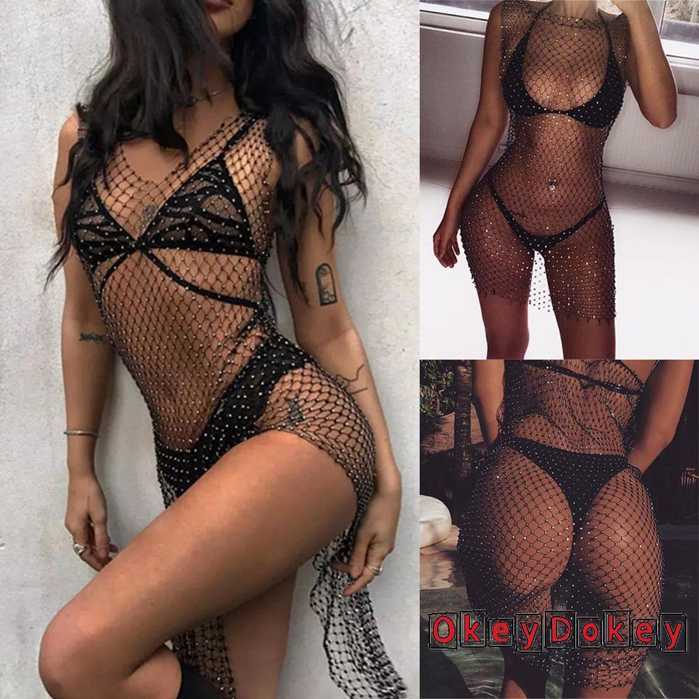 Đầm Mặc Ngoài Bikini Che Phủ Lỗ Đính Đá Pha Lê Quyến Rũ Dành Cho Nữ Đi Biển