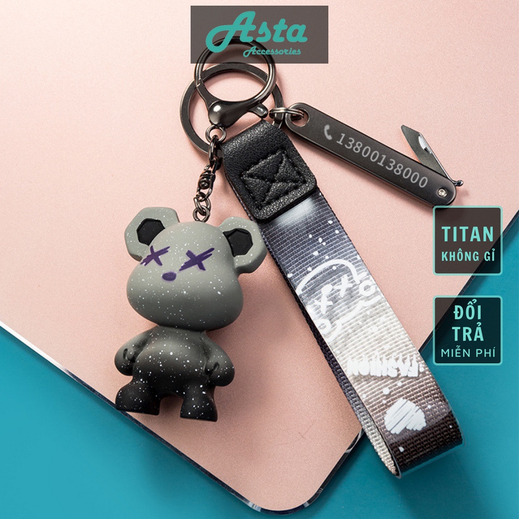 Móc khóa da Asta Accesories màu bạc xanh cao cấp chết liệu Titan chống gỉ - Móc Khóa BearX