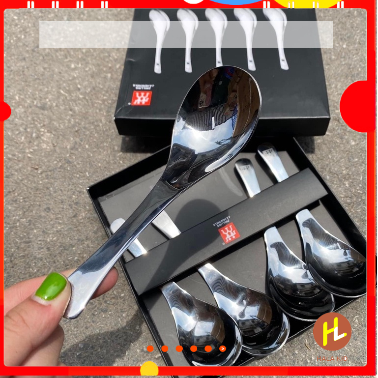 Hộp 5 thìa muỗng inox kháng khuẩn loại cán ngắn dày dặn