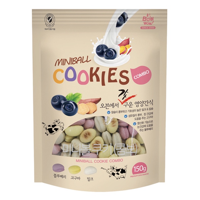 Bánh thưởng cho chó Bow wow mini ball cookies 150g, hỗn hợp snack ăn vặt huấn luyện cún Con Mèo Xiêm