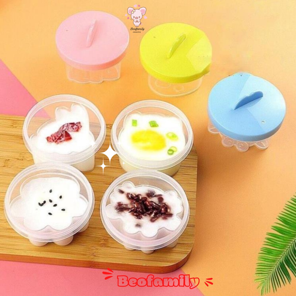 (Ảnh Thật) Bộ 4 Khuôn nhựa hấp trứng,Khuôn làm bánh cho bé - Tặng chổi silicon quét dầu - Beofamily