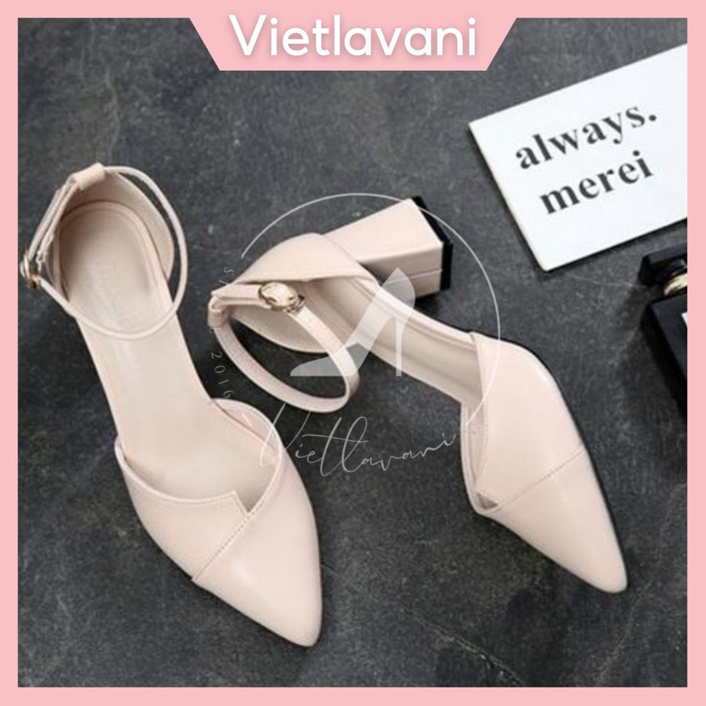 Giày Cao Gót Phong Cách Vintage Cao 5CM 2 Màu Nu, Kem mã XKC26