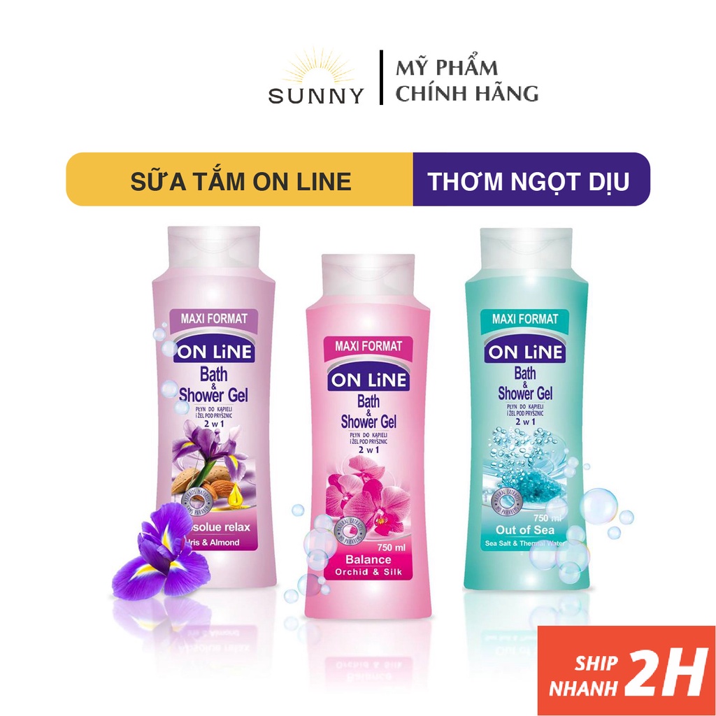 Sữa tắm ON LINE 2 trong 1 Maxi Format 750ml với mùi hương hoa tự nhiên nhẹ nhàng