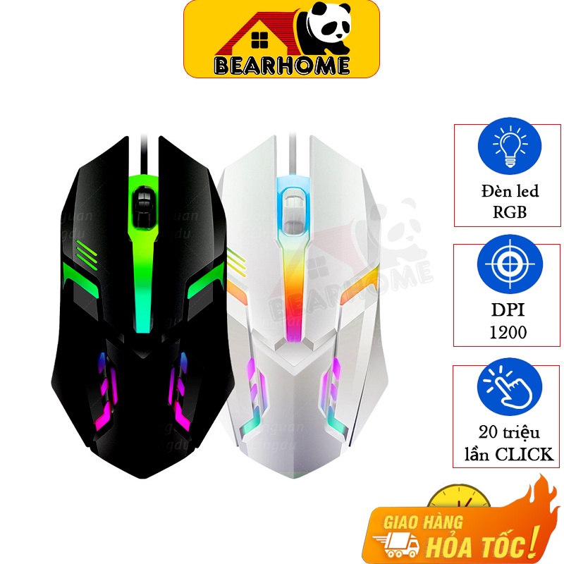 Chuột gaming máy tính có dây game thủ BEARHOME. DPI 1200, Có đèn led