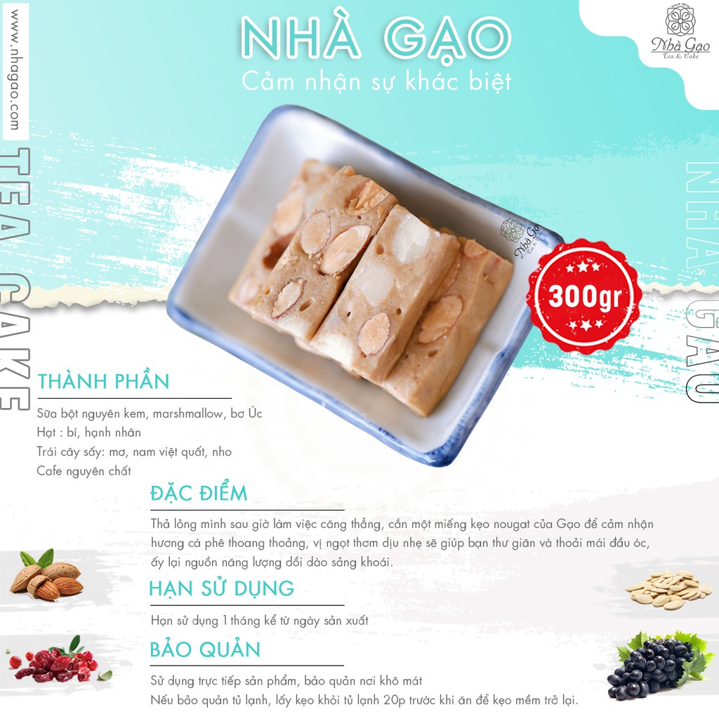 Kẹo nougat Nhà Gạo vị cafe siêu hạt hộp 300gr