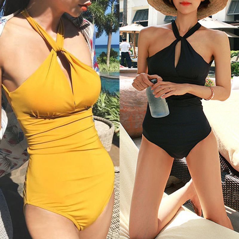 Đồ bơi một mảnh cổ chéo có 3 kích thước chất liệu polyester màu trơn thời trang cho nữ | BigBuy360 - bigbuy360.vn