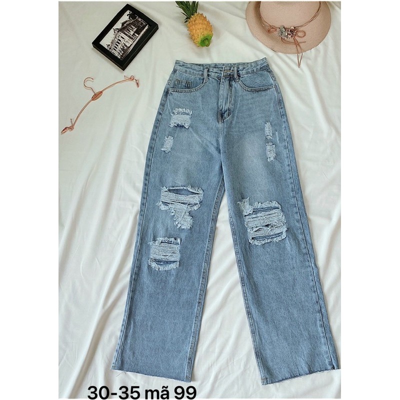 Quần baggy jean nữ ✈️ FREESHIP ✈️ Quần baggy jean nữ ống rộng suông kiểu rách size Bigsize đến 80kg MS99 - 2Kjean | BigBuy360 - bigbuy360.vn