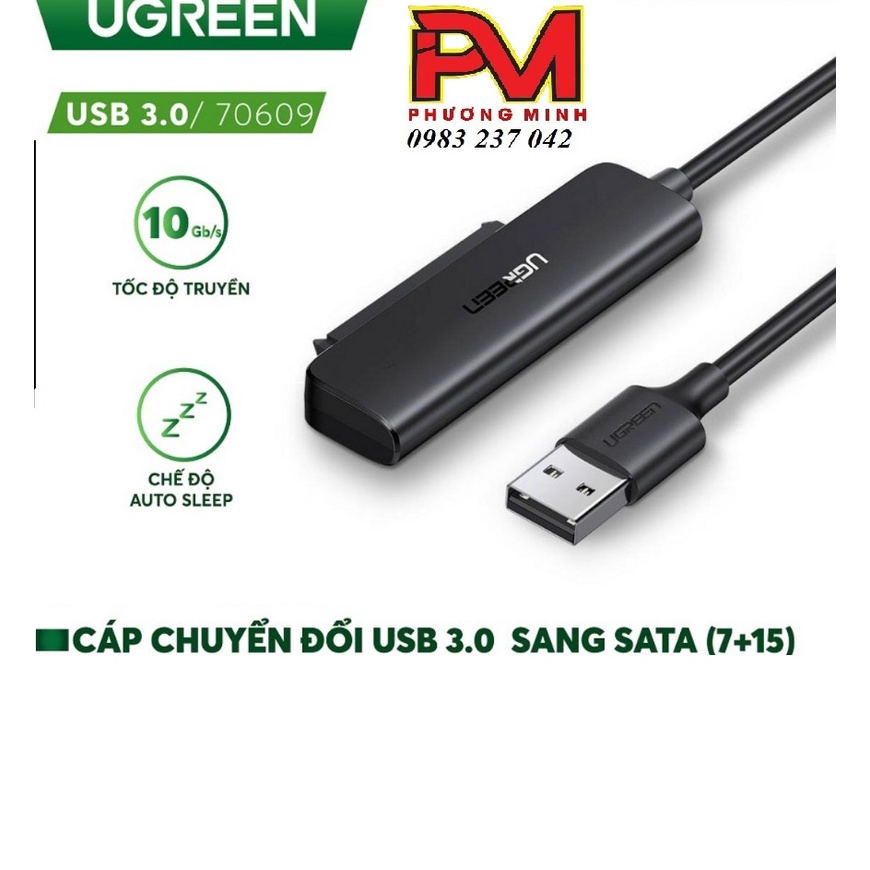 Cáp chuyển đổi USB 3.0 sang SATA Ugreen 70609 hỗ trợ đọc ổ cứng 2.5 inch_Hàng chính hãng