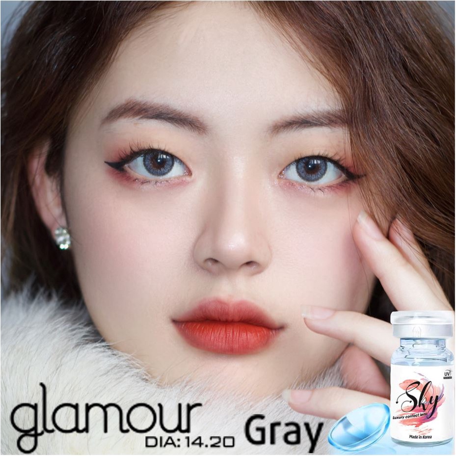 Kính áp tròng Sky Lens -Glamour Gray 0-6 Độ-Made in Korea Chính Hãng Dia14.50