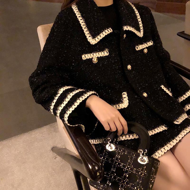 Xiaoxiang light ripe style age-reducing suit skirt female autumn and winter foreign style 2020 new sweater jacket age-reducing two-piece set