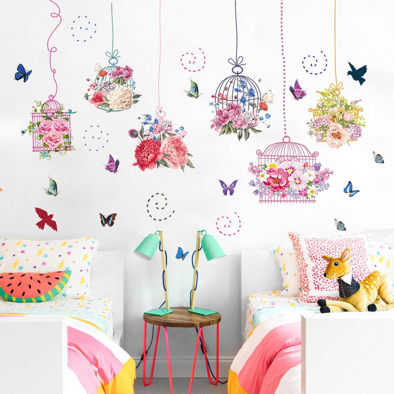 decal dán tường lồng hoa xinh