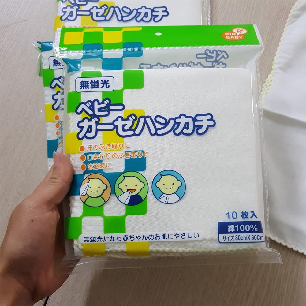 Khăn sữa Nhật Chu Chu 2 lớp mềm mại, siêu thấm hút cho bé 10 khăn