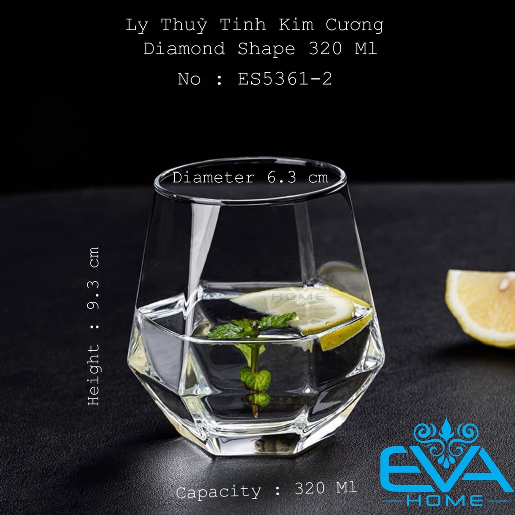 Ly Thuỷ Tinh Kim Cương Lục Giác Chịu Nhiệt Deli 320ML Diamond Shape Wiskey Glass Mugs Deli ES5361-2