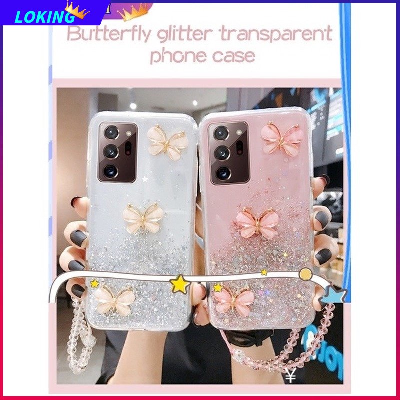 Ốp Điện Thoại Silicon Hình Bướm 3D Lấp Lánh Gắn Dây Đeo Cho OPPO Reno 8 8Pro 8Z 8T Reno 7 7Pro 7Z 6Z 5Z