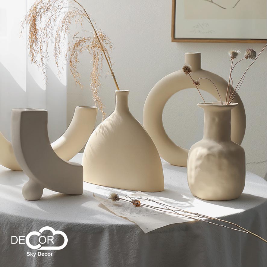 Lọ gốm cắm hoa minimalism Sky Decor - Bình gốm cắm hoa trang trí phòng khách, nhà cửa, phong cách Hàn Quốc
