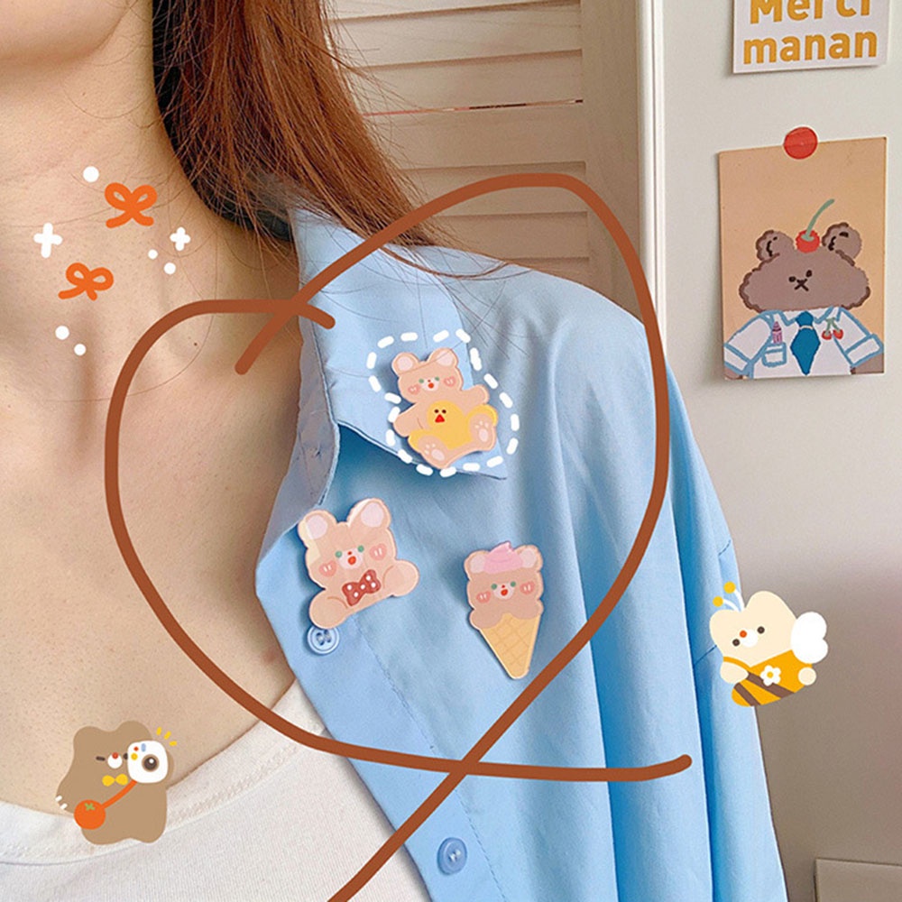 Hoạt Hình Ghim Cài Áo Hình Gấu / Thỏ Dễ Thương Cho Nữ