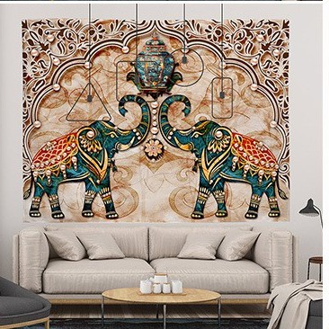 Tranh vải treo tường decor phòng phong cách Boho Nai Sừng Tấm