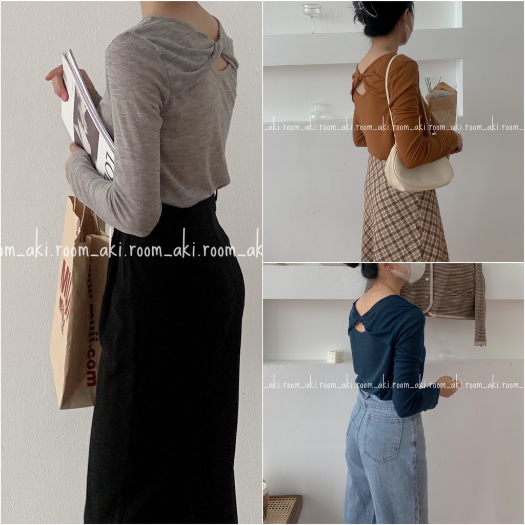 Áo thun giấy cổ tròn ngang cut out xoắn lưng