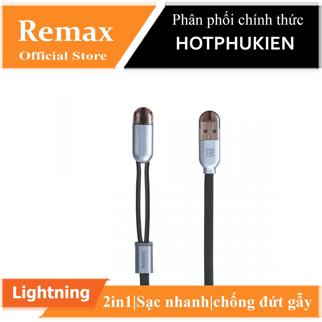 Dây cáp sạc cùng lúc 2 đầu Lightning và Micro Usb chính hãng Remax sạc cùng lúc 2 thiết bị - Sản phẩm chính hãng