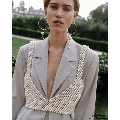 Áo Croptop Hai Dây Màu Trơn Đính Hạt Trang Trí Dành Cho Nữ