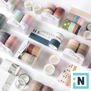 [Giá Sỉ Từ 3 Set] Set 10 Cuộn Washi Tape K640 Trơn Phối Hoa Văn Trang Trí Sổ Tay Đáng Yêu
