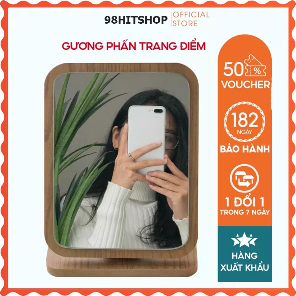 Gương trang điểm -Gương đẻ bàn -Gương gỗ để bàn xoay 2 mặt chất liệu lúa mạch xịn đẹp để bàn trang điểm