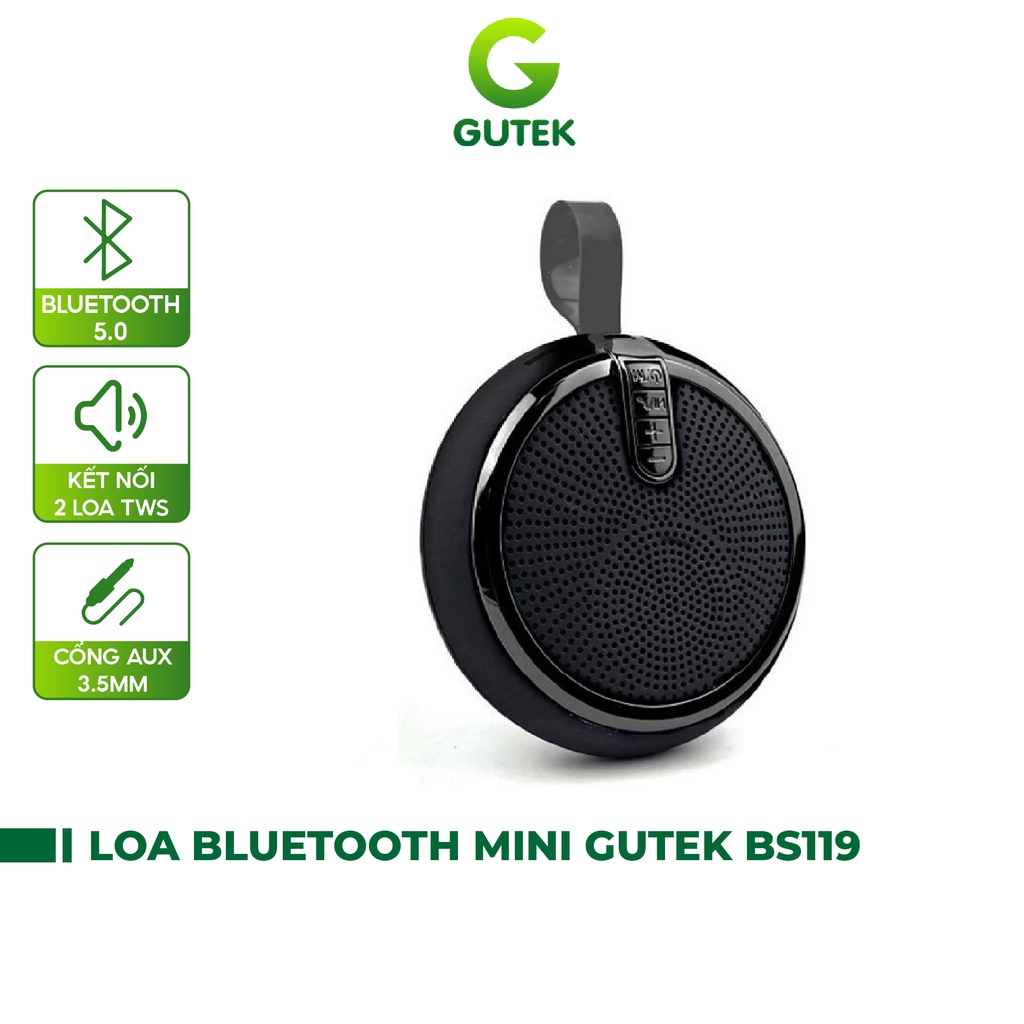 Loa Bluetooth Mini Nghe Nhạc Hay Cầm Tay Nhỏ Gọn Có Móc Treo Giá Rẻ Hỗ Trợ Thẻ Nhớ Cổng 3.5mm - Gutek BS119