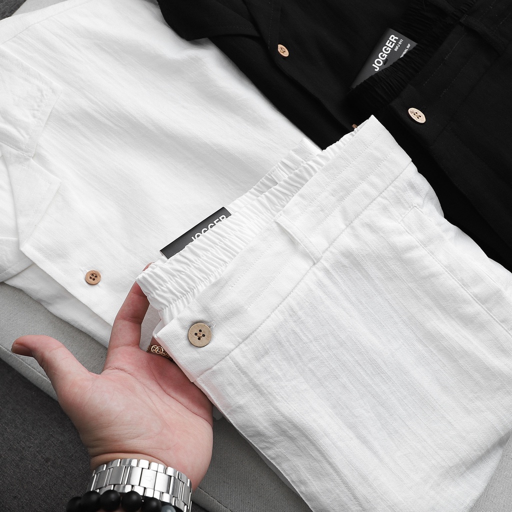 Set Bộ Nam , Sơ Mi,Quần Đùi Linen Trắng , Chất Linen Cao Cấp , SB000867, SOMEHOW