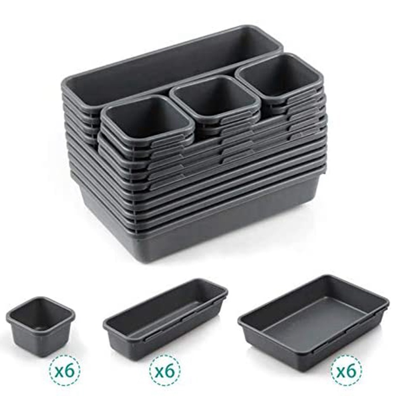 18 Pack Interlocking Drawer Organizer Tray, Multi-Purpose Desk Drawer Tray Organizer for Kitchen Bathroom Office Bedroom