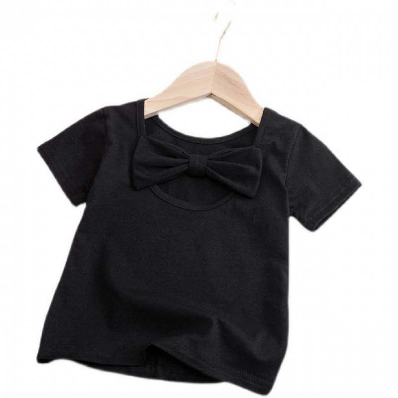 Áo Thun Cotton Tay Ngắn Đính Nơ Sau Lưng Thời Trang Mùa Hè Cho Bé Gái 2-6 Tuổi