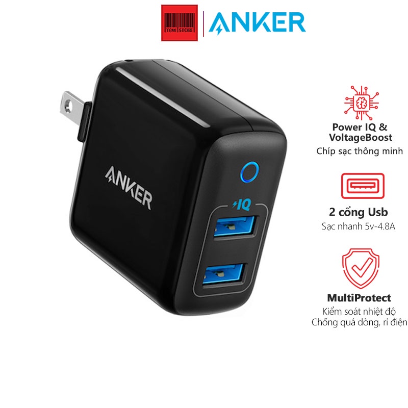 Củ sạc nhanh Anker 2 Cổng USB PowerPort II A2027 Sạc nhanh 24w -Bh 18 tháng