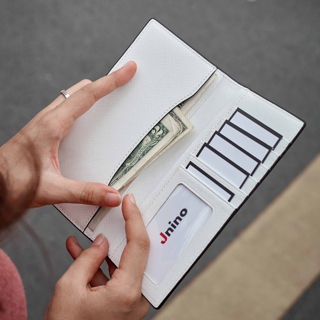 [da thật] ví cầm tay dài mini da saffiano Basic 2 Jnino (khắc tên theo yêu cầu)