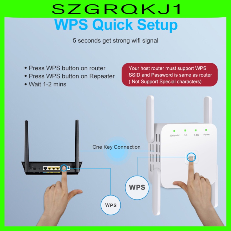 Thiết Bị Khuếch Đại Tín Hiệu Wifi Không Dây 1200mbps 2.4g 5g 4 Ăng Ten Phích Cắm Eu