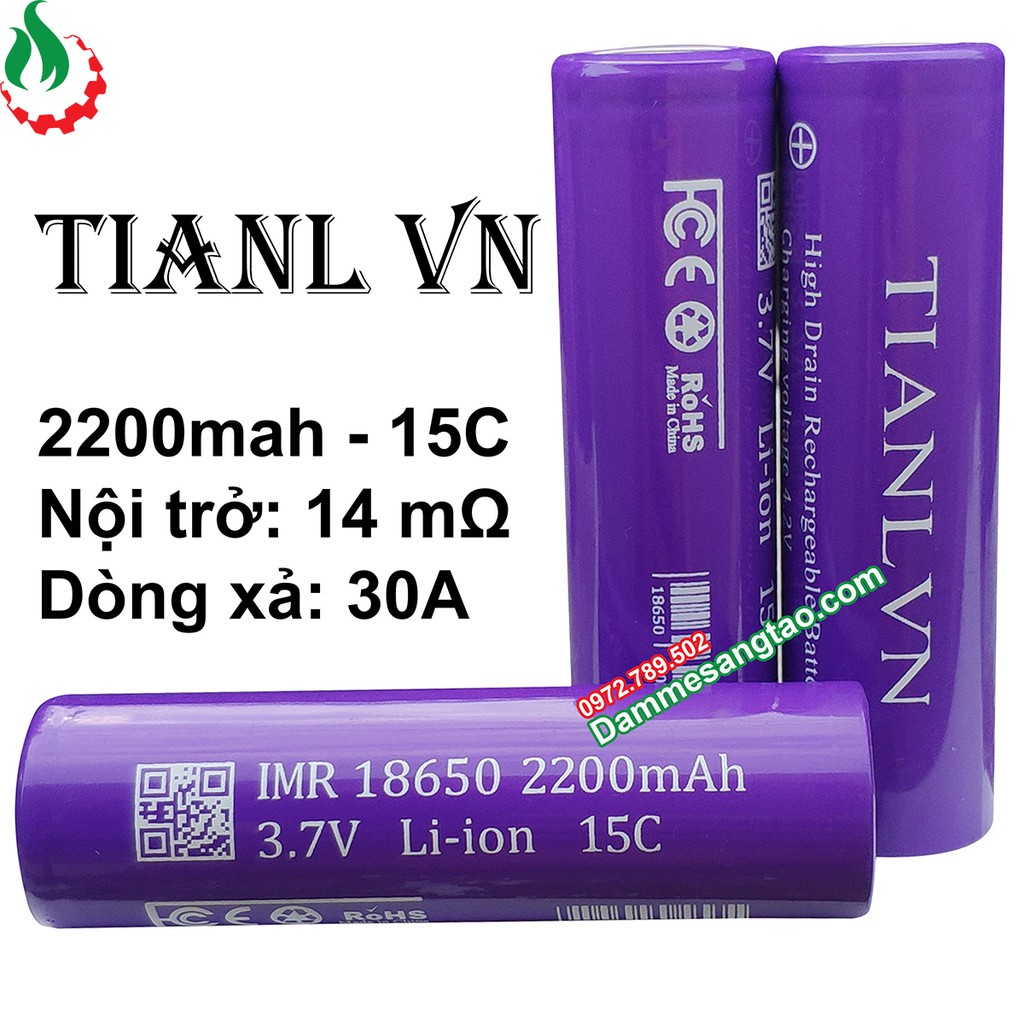 DMST Cell pin 18650 TIANLVN 2200mah 15C Xả 30A (Li-ion 3.7V)