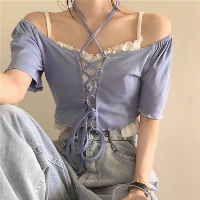 Set crotop thắt dây phối áo hai dây sexy hot trend | BigBuy360 - bigbuy360.vn