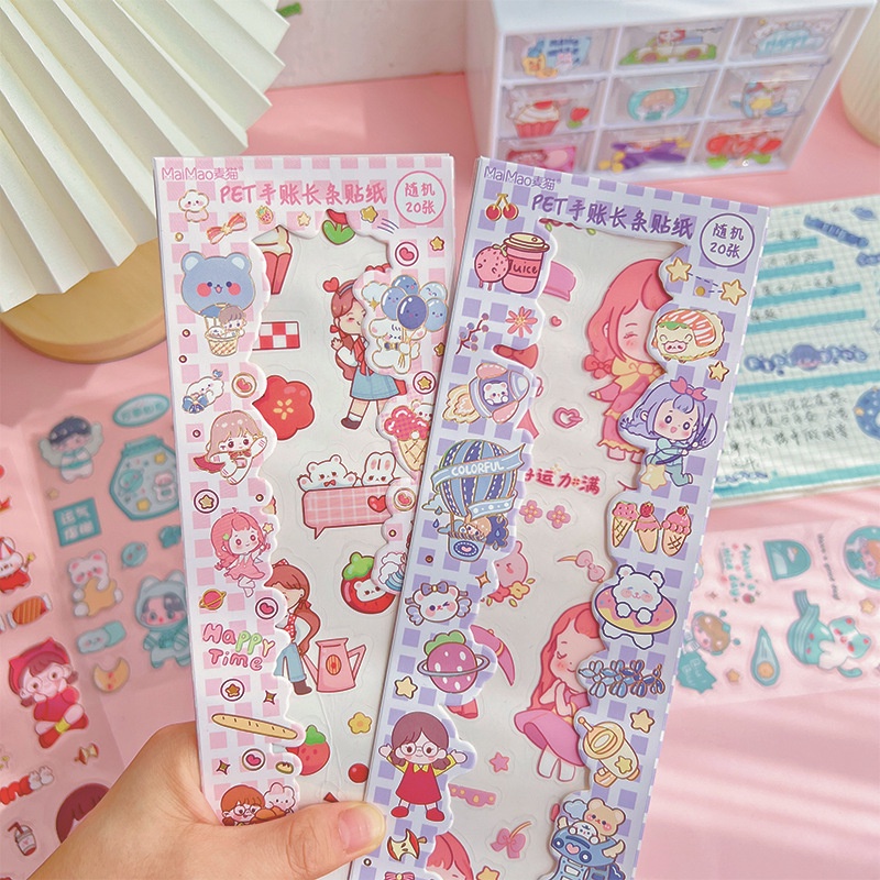 Set 20 Tấm Sticker Hoạt Hình Dán Trang Trí Sổ Tay Chống Thấm Nước