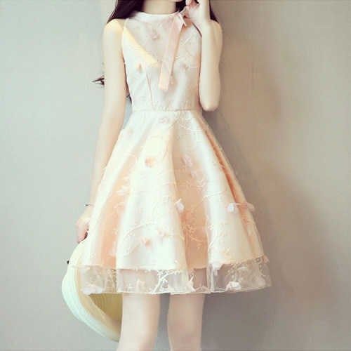 Đầm Chữ A Không Tay Thắt Nơ Họa Tiết Hoa Phong Cách Retro Ngọt Ngào Cá Tính Kiểu Mới