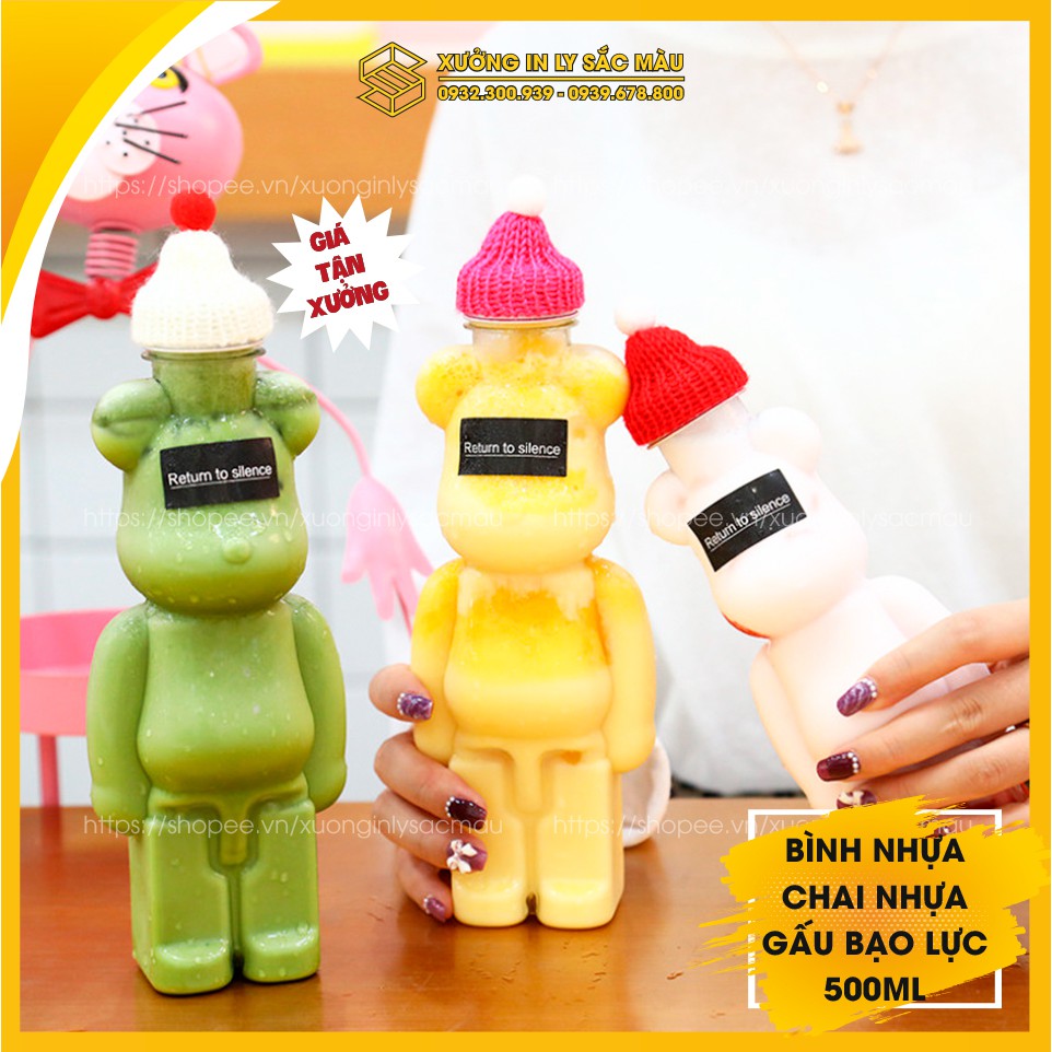 Sỉ 50 bình Gấu Beabrick, Gấu lùn Teddy, Gấu Pooh đựng nước ép, trà sữa, sinh tố hot trend