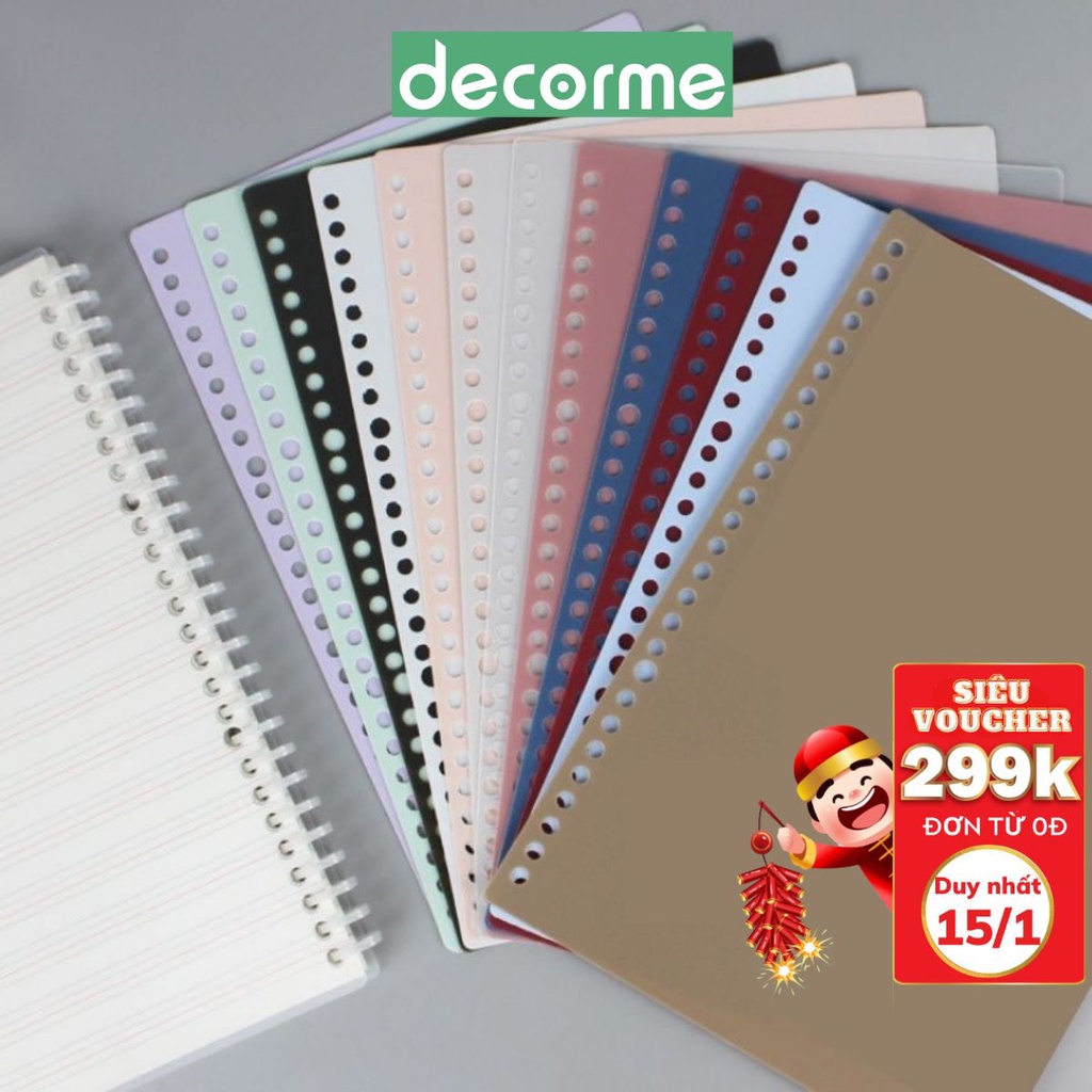 Bìa còng B5 A5 A4 DecorMe Bìa Nhựa đã đục lỗ dày 0.65mm làm sổ caro bullet journal