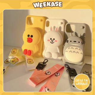 Ốp lưng iPhone kèm ví đựng đồ Weekase, hàng cao cấp hình LINE tặng kèm dây đeo cổ dễ thương tiện dụng