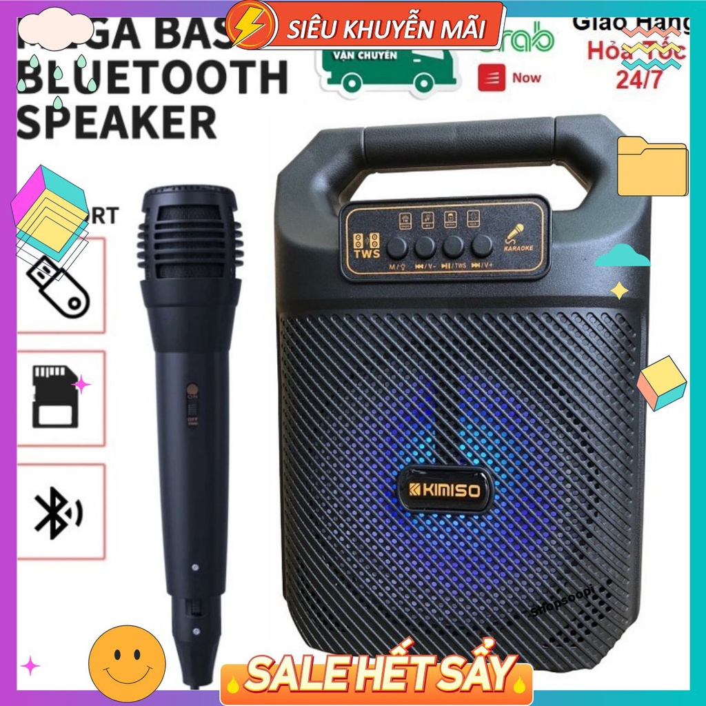 Loa Bluetooth Superbass Kimiso QS 3606/7  - Tặng Kèm Micro Hát Karaoke - Bảo Hành lôi 1 đổi 1