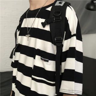 [ORDER] ÁO PHÔNG OVERSIZE TAY LỠ NAM NỮ KẺ NGANG TÚI NGỰC