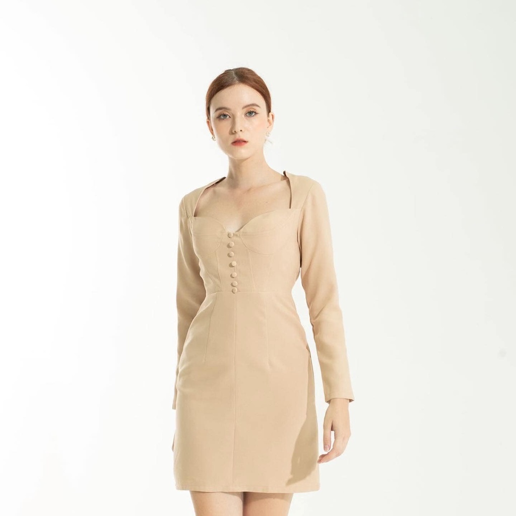 Đầm cotton midi cúp ngực 🌟AMY DRESS🌟 màu be thanh lịch-HARLEY OFFICIAL